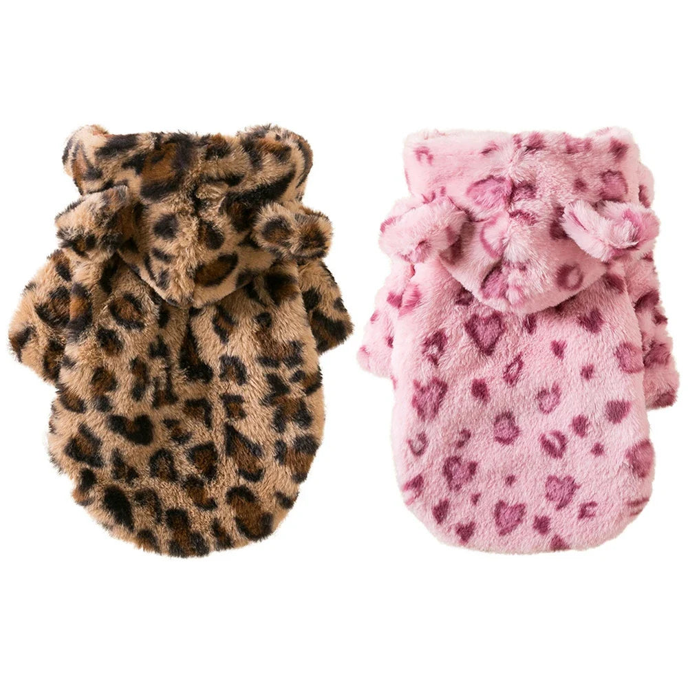 Warm Fleece Leopard Print Dog Hoodie for Small Dogs - Autumn/Winter Collection-My Little Pet