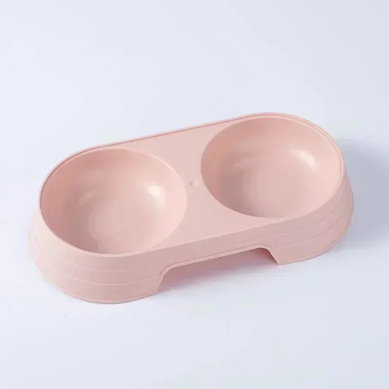 Macaron Pet Double Bowl - Plastic Feeding Tray for Cats & Dogs, Food & Water Feeder-My Little Pet