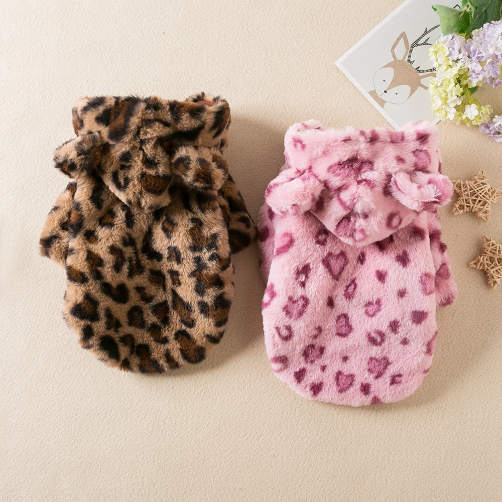 Warm Fleece Leopard Print Dog Hoodie for Small Dogs - Autumn/Winter Collection-My Little Pet