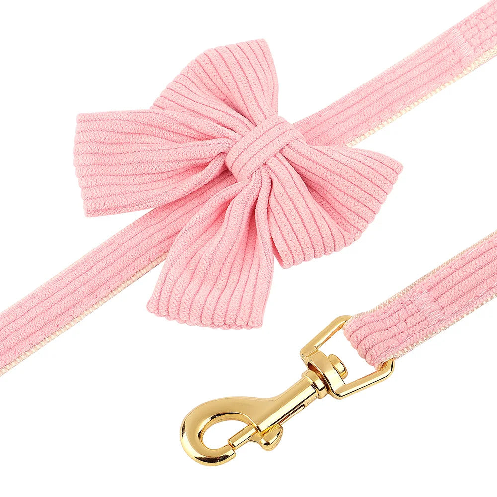 Elegant Velvet Dog Collar and Leash Set with Bowknot for Small to Medium Dogs-My Little Pet