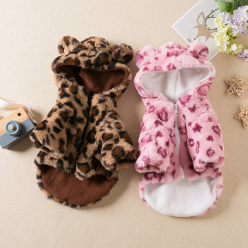 Warm Fleece Leopard Print Dog Hoodie for Small Dogs - Autumn/Winter Collection-My Little Pet