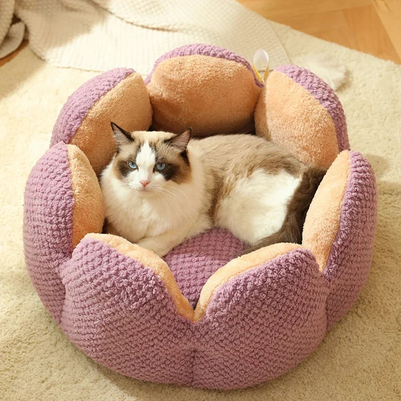 Cozy Cactus Petal-Shaped Pet Bed - Plush Cat and Dog Sleeping Cushion-My Little Pet