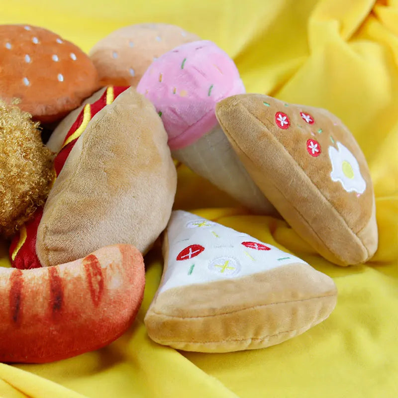 Soft Plush Squeaky Dog Toys - Ice Cream, Fries, and Hamburger Shapes-My Little Pet