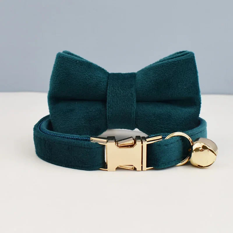 Velvet Bowknot Cat Collar with Bell – Personalized Kitten Collar-My Little Pet