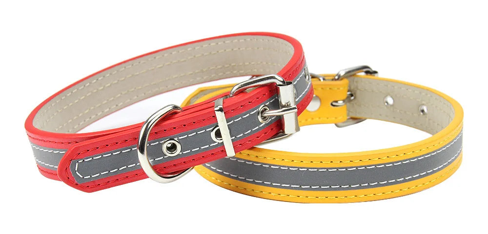 Reflective Leather Dog Collar for Enhanced Safety-My Little Pet