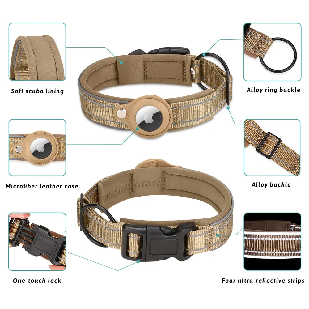 Waterproof Leather Dog Collar with Airtag Holder-My Little Pet