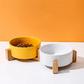 Elegant Ceramic Double Pet Bowl with Wooden Stand-My Little Pet