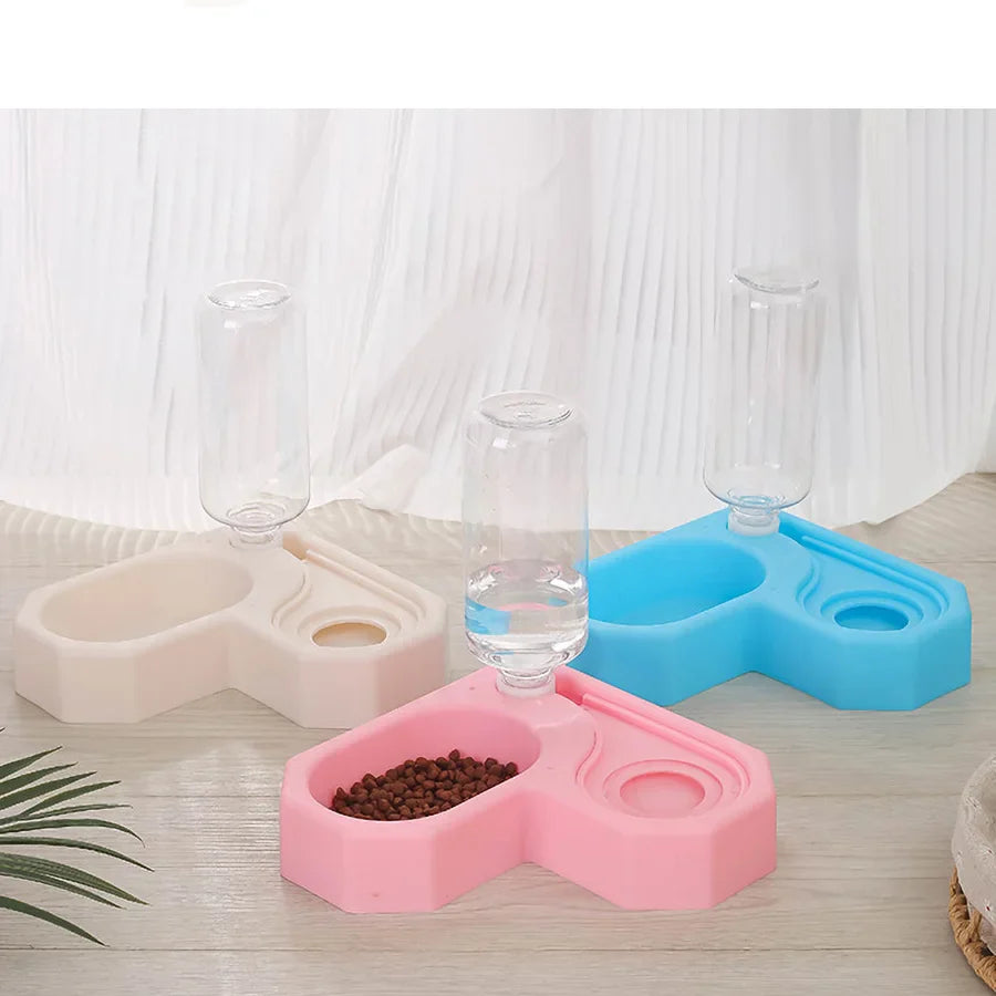 Double Dog and Cat Bowls with Automatic Water Bottle-My Little Pet