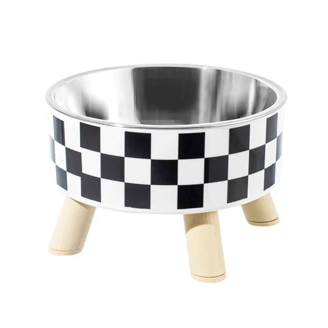 Elevated Stainless Steel Pet Bowl – Stylish Checkered Design-My Little Pet