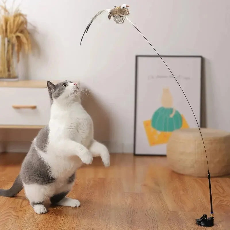 Interactive Feather Teaser Cat Toy with Bell and Suction Cup-My Little Pet