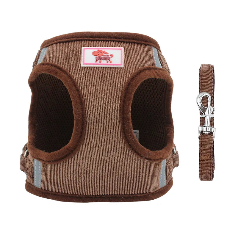 Reflective Corduroy Dog Harness and Leash Set-My Little Pet