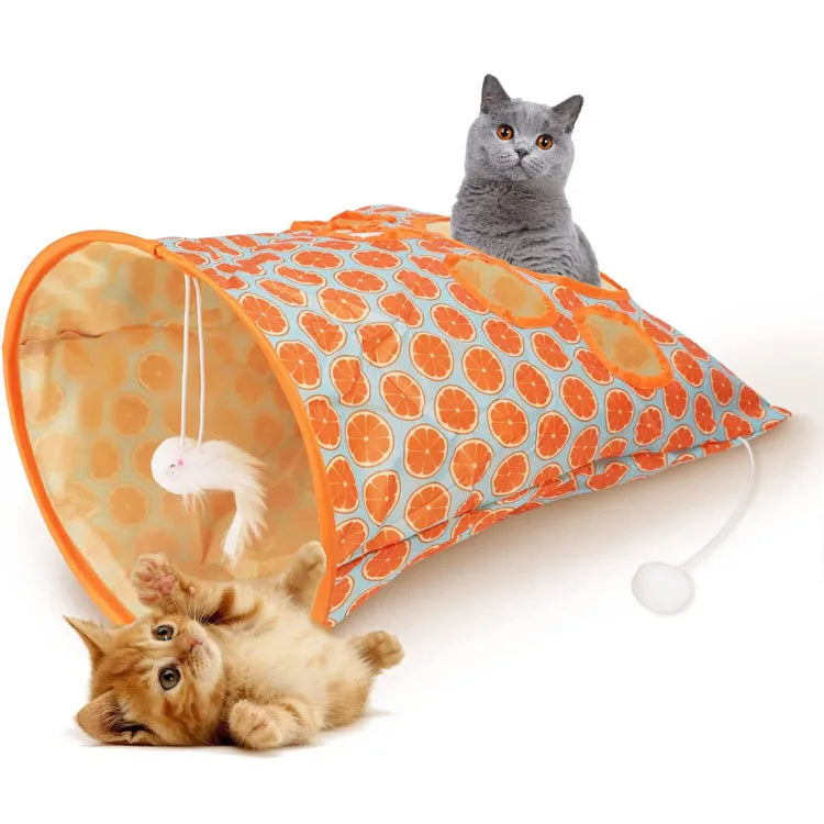 Interactive Cat Tunnel Toy with Chewable Features and Plush Toys-My Little Pet