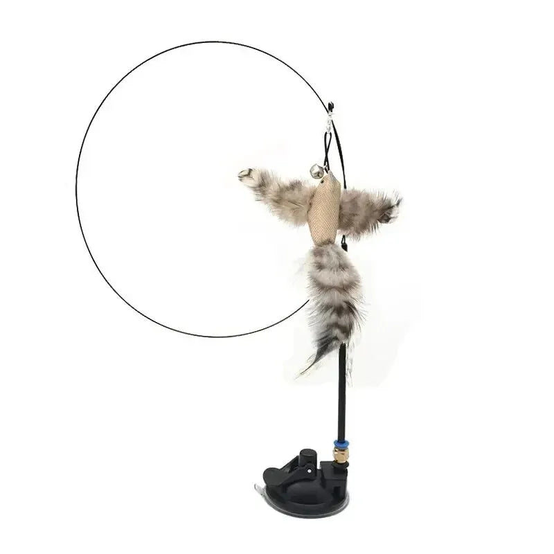 Interactive Feather Teaser Cat Toy with Bell and Suction Cup-My Little Pet