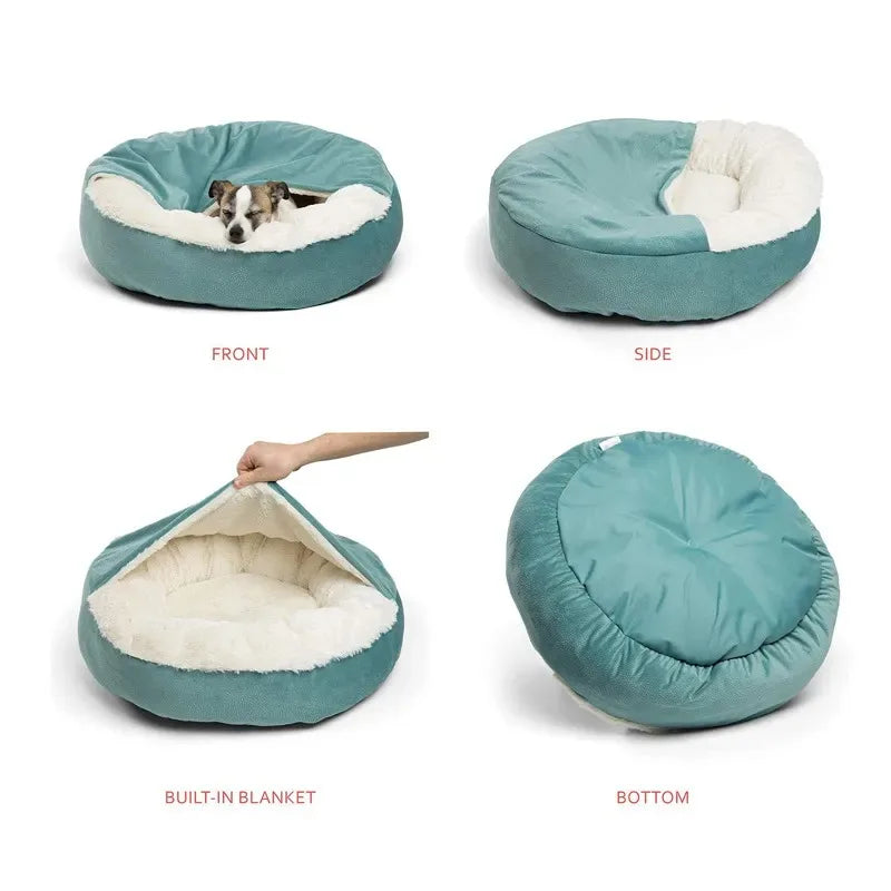 Orthopedic Pet Bed with Integrated Hooded Blanket-My Little Pet