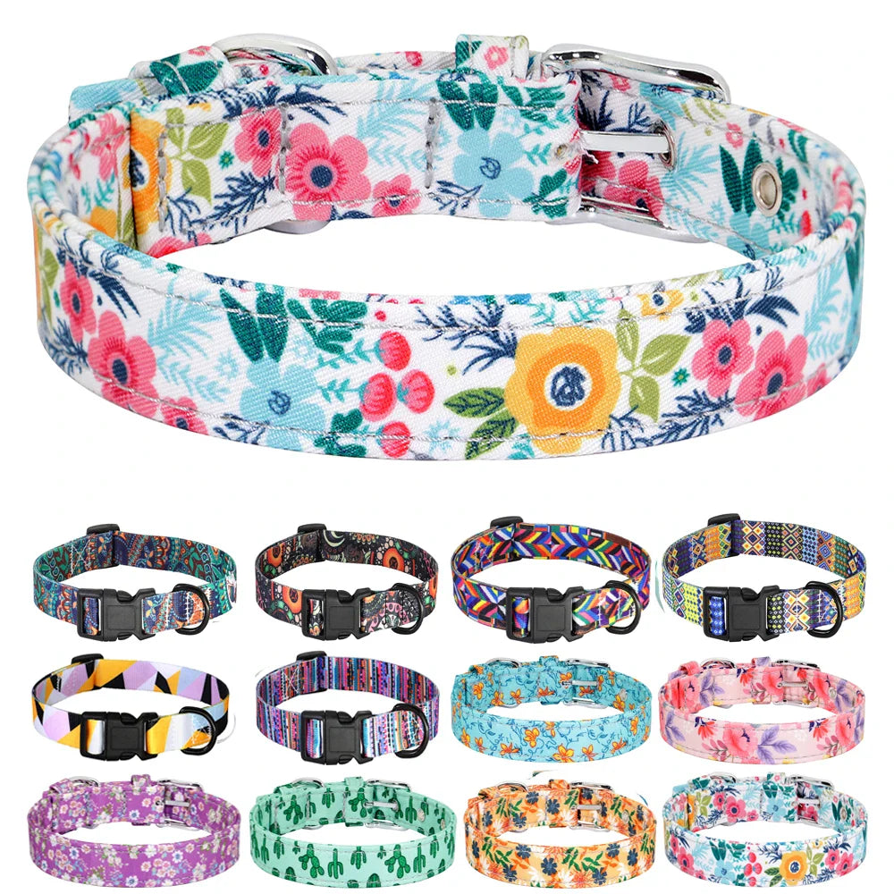 Bohemian Style Floral Dog Collar - Durable Nylon-My Little Pet