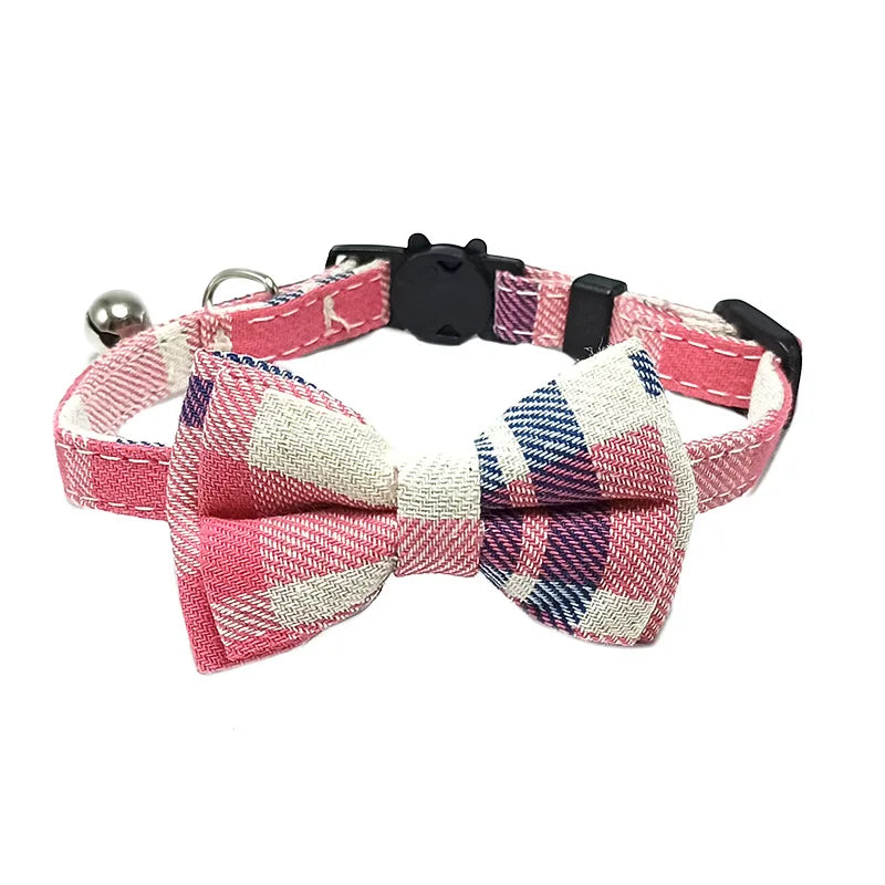 Adjustable Plaid Christmas Cat Collar with Bow Tie and Bell - Breakaway Design for Pets-My Little Pet