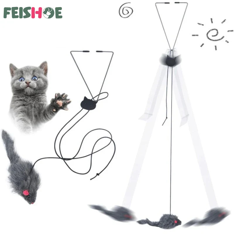 Interactive Hanging Door Cat Toy with Plush Mouse-My Little Pet