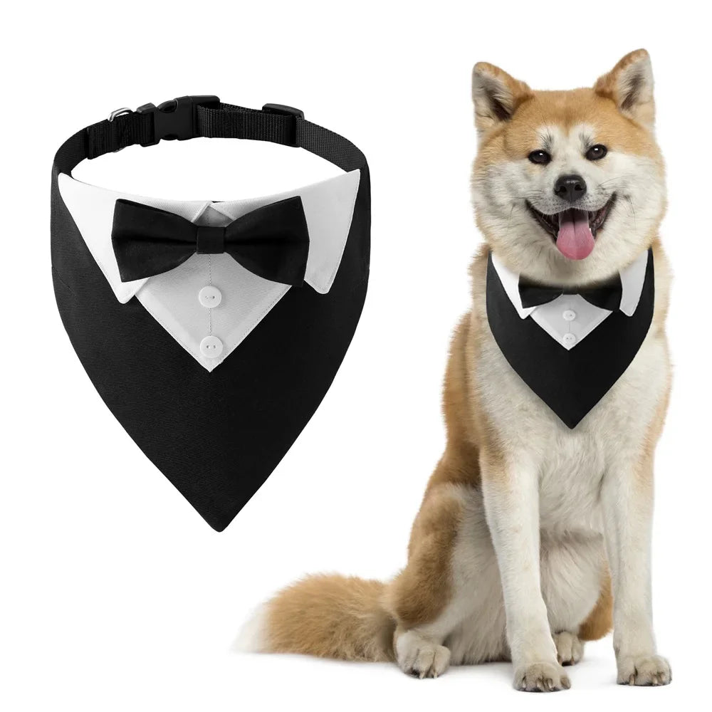 Elegant Adjustable Dog Tuxedo Collar with Bow Tie for Special Occasions-My Little Pet