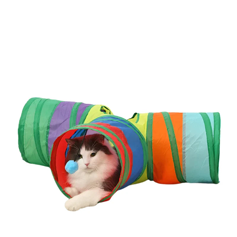 Colorful Foldable Cat Tunnel with Toy - Interactive Play Tunnel for Cats-My Little Pet