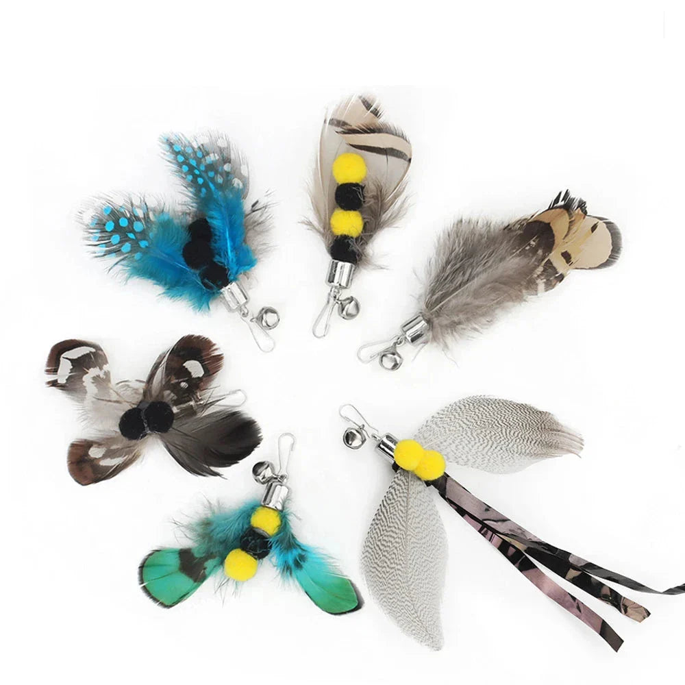 6-Piece Mixed Simulation Insect Cat Teaser Toy Set with Feather Replacements-My Little Pet