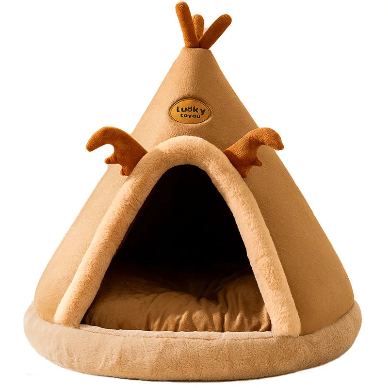 Cozy Pet Cave Bed for Cats and Small Dogs - Breathable Cotton with Soft Mat-My Little Pet