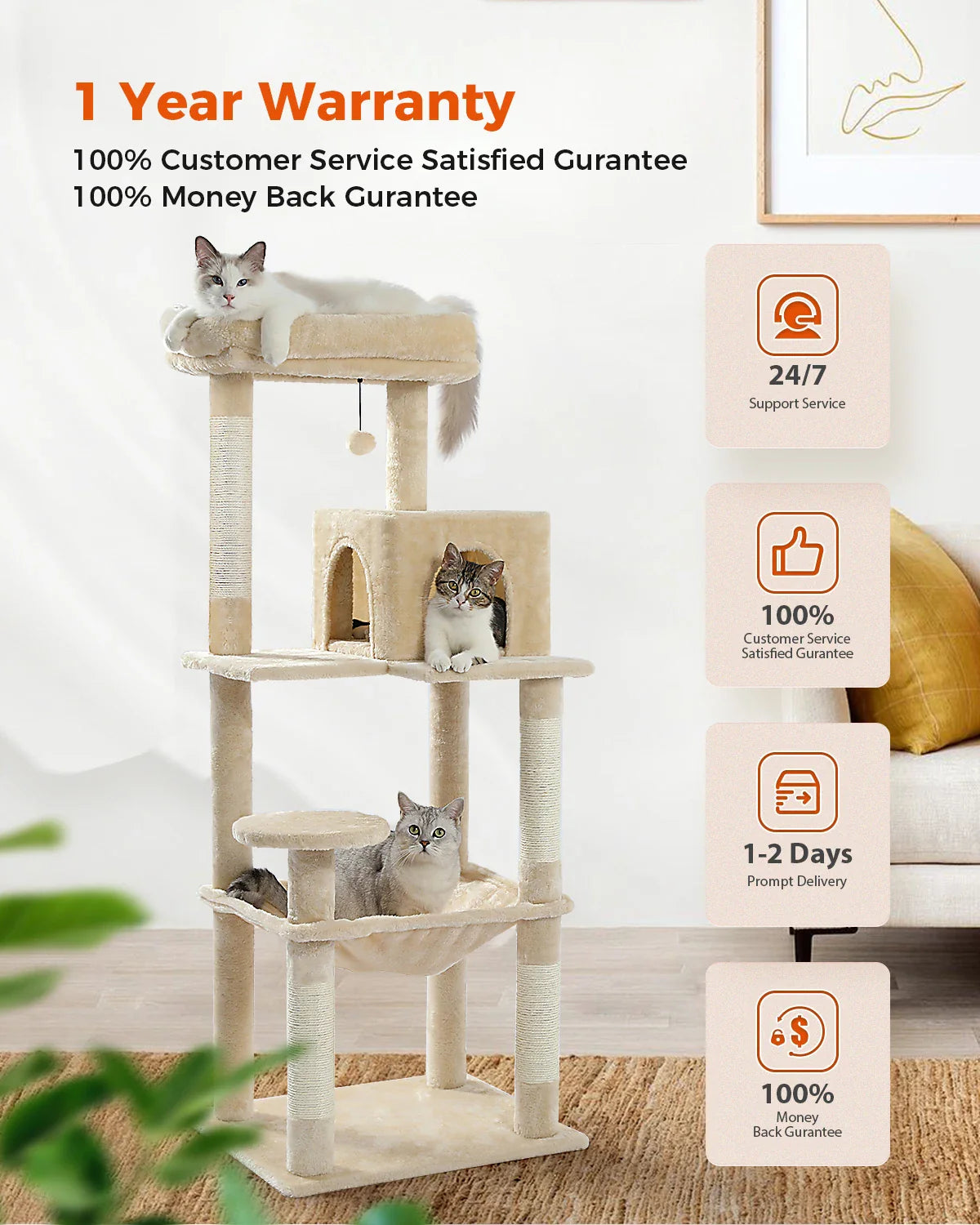 Multi-Level Cat Tree with Condo and Scratching Posts-My Little Pet