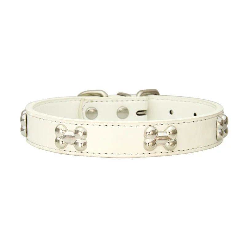 Bone-Accented Leather Dog Collar – Durable and Stylish for Pets - My Little Pet