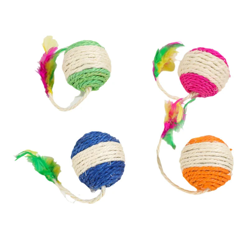 Sisal Cat Toy Ball with Feather – Interactive Play for Cats-My Little Pet