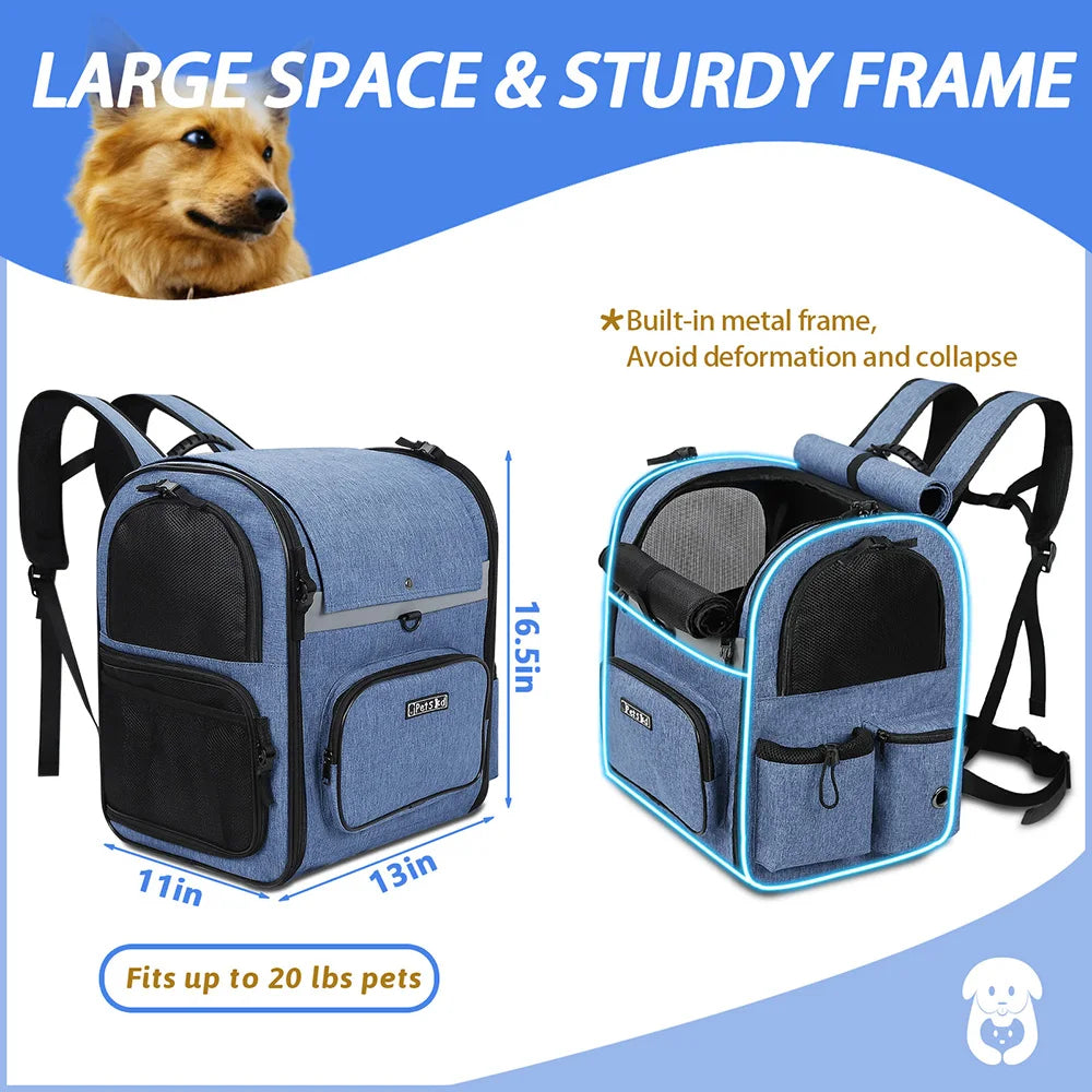 Double Shoulder Pet Backpack for Small Dogs - Sturdy, Breathable, and Foldable-My Little Pet