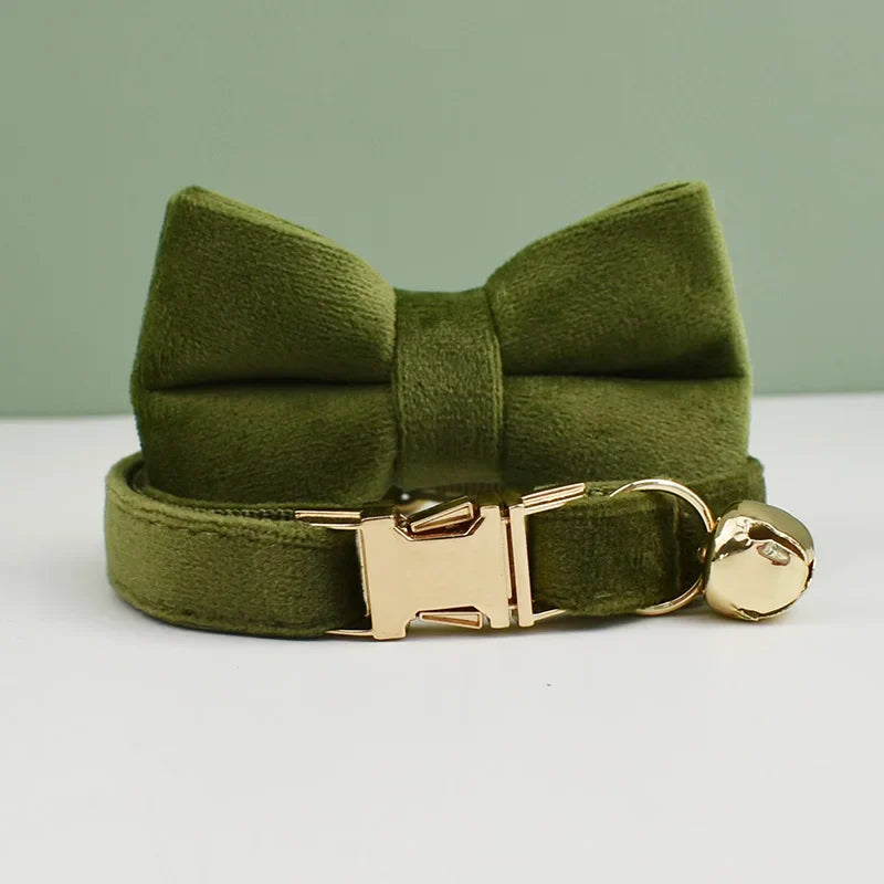 Velvet Cat Collar with Bowknot - Personalized Cat Collar with Bell-My Little Pet