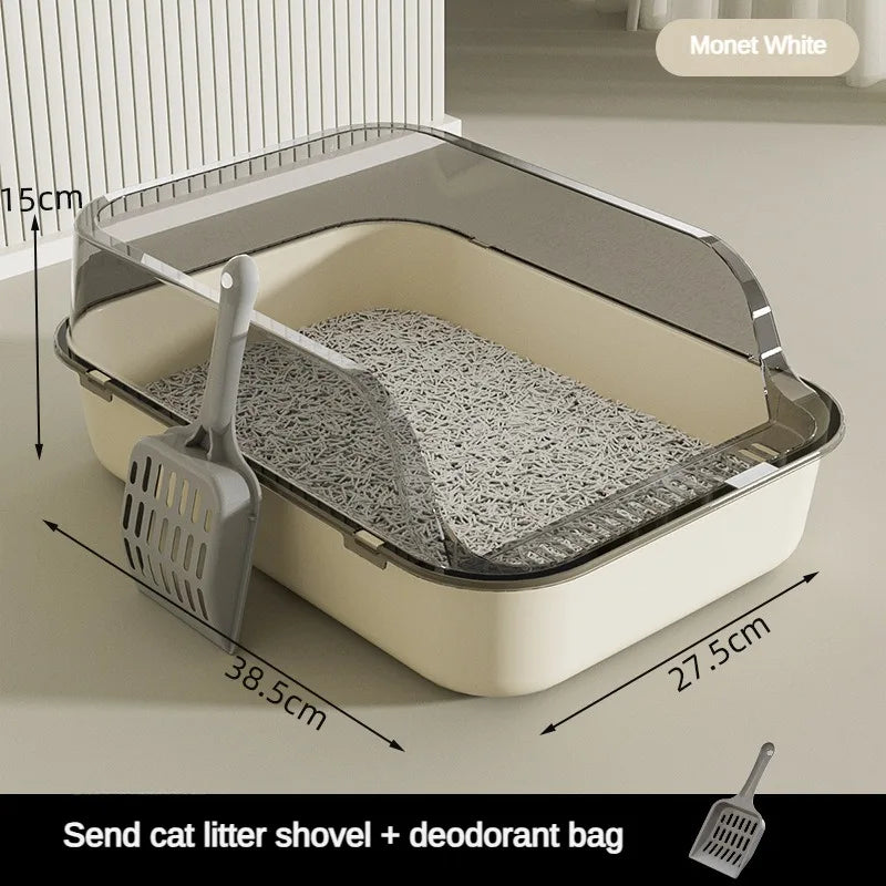 Semi-Enclosed High-Sided Cat Litter Box with Scoop-My Little Pet