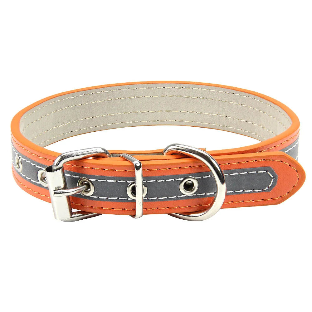 Reflective Leather Dog Collar for Enhanced Safety-My Little Pet