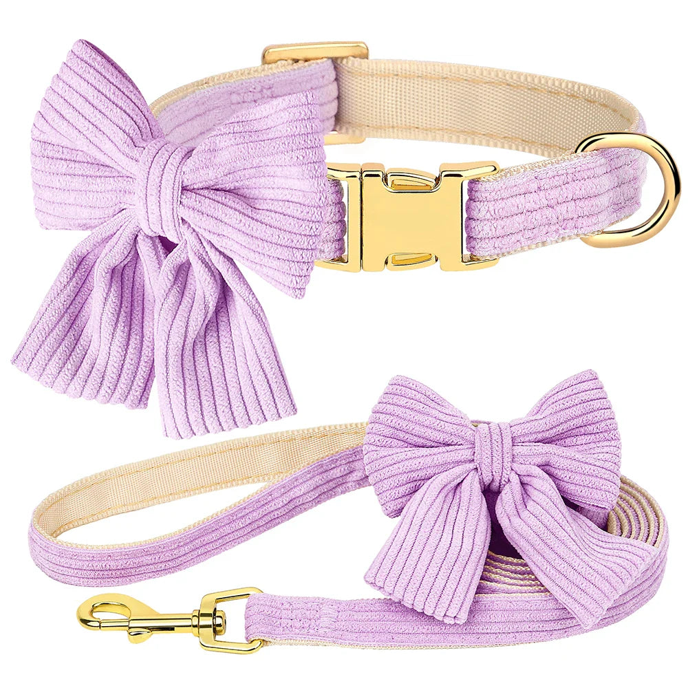 Elegant Velvet Dog Collar and Leash Set with Bowknot for Small to Medium Dogs-My Little Pet