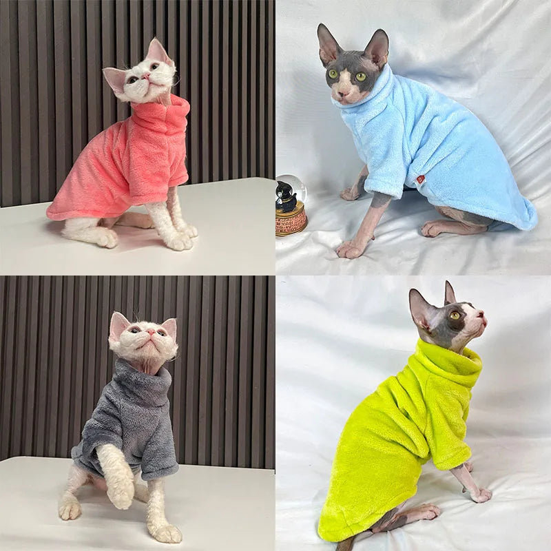 Sphynx Cat and Small Dog Winter Sweater - Turtleneck, Warm Fleece Pullover-My Little Pet