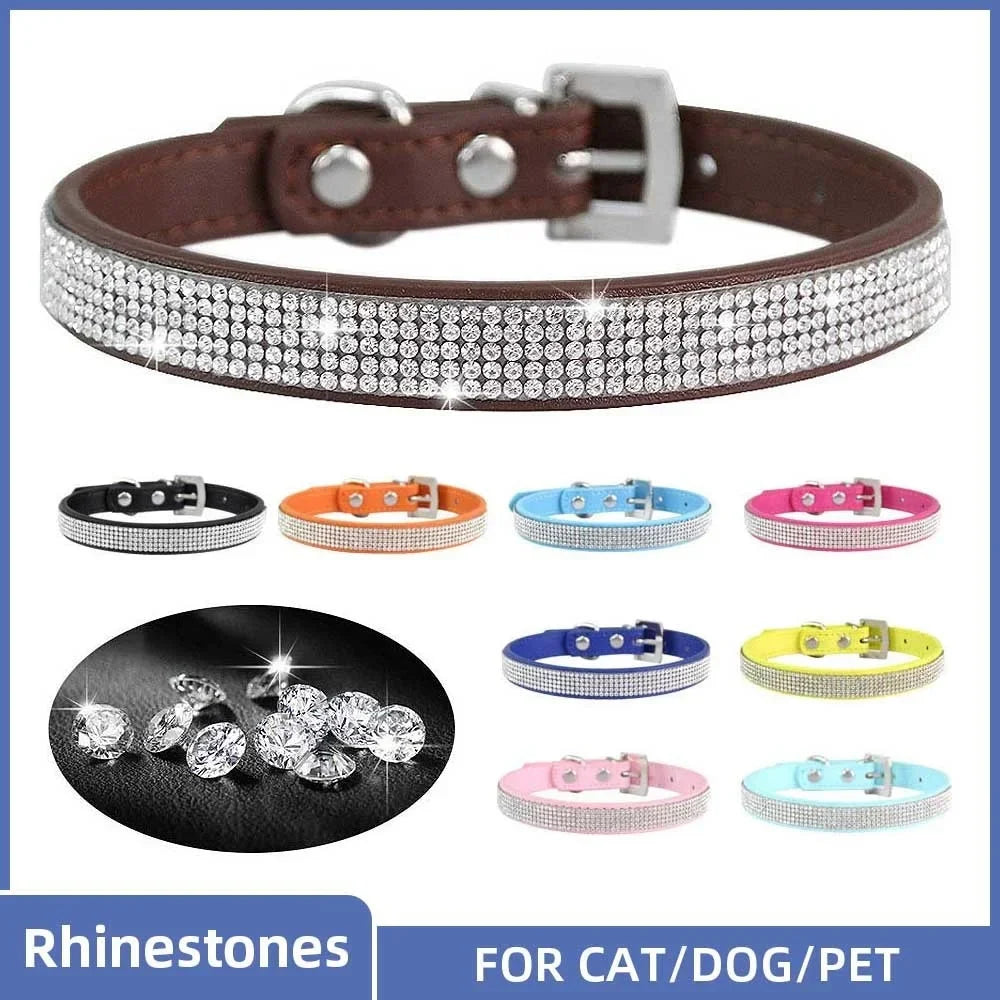 Elegant Rhinestone Leather Pet Collar-My Little Pet