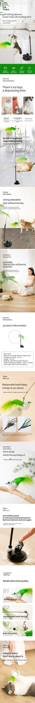 Interactive Cat Toy with Suction Cup, Feather, and Bell-My Little Pet