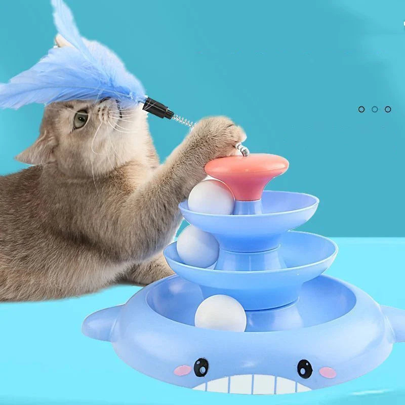 Interactive Cat Turntable Toy with Rotating Ball and Teaser Stick-My Little Pet