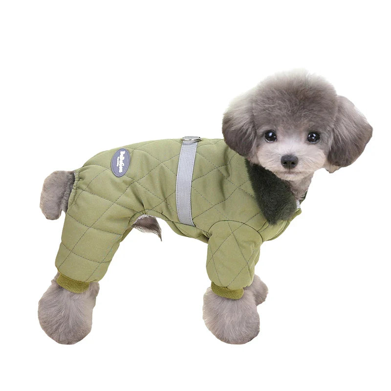 Winter Dog Overalls with Fur Collar and D Ring for Small Breeds-My Little Pet