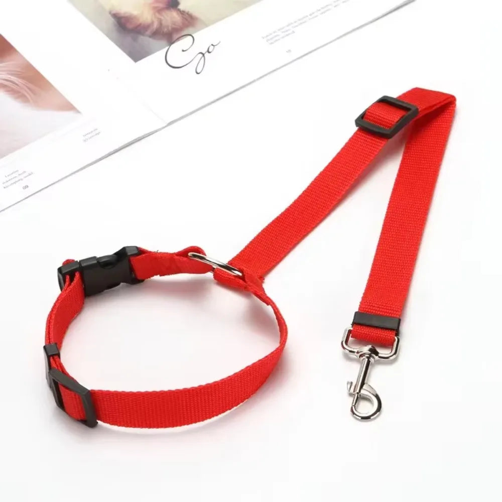 Solid Color Two-in-One Pet Car Seat Belt & Leash Nylon Lead - Adjustable Dogs Harness Collar, Backseat Safety Belt - My Little Pet