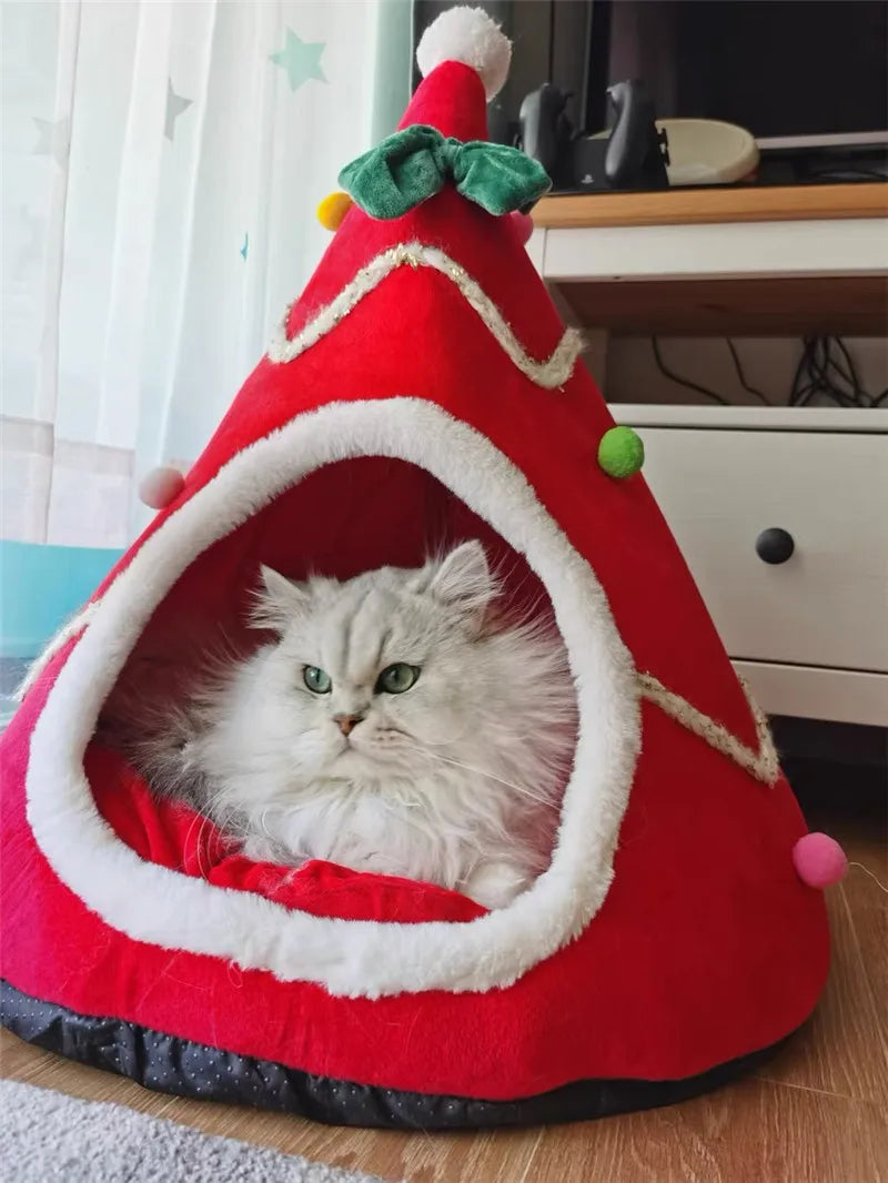 Cozy Christmas Tree Cat Bed - Winter Warm Pet House for Cats and Small Dogs-My Little Pet