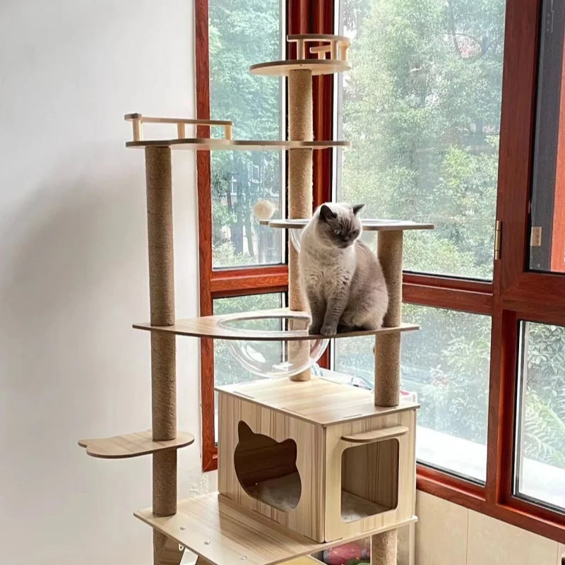 Multi-Level Cat Tree Tower with Sisal Scratching Posts and Transparent Hammocks-My Little Pet