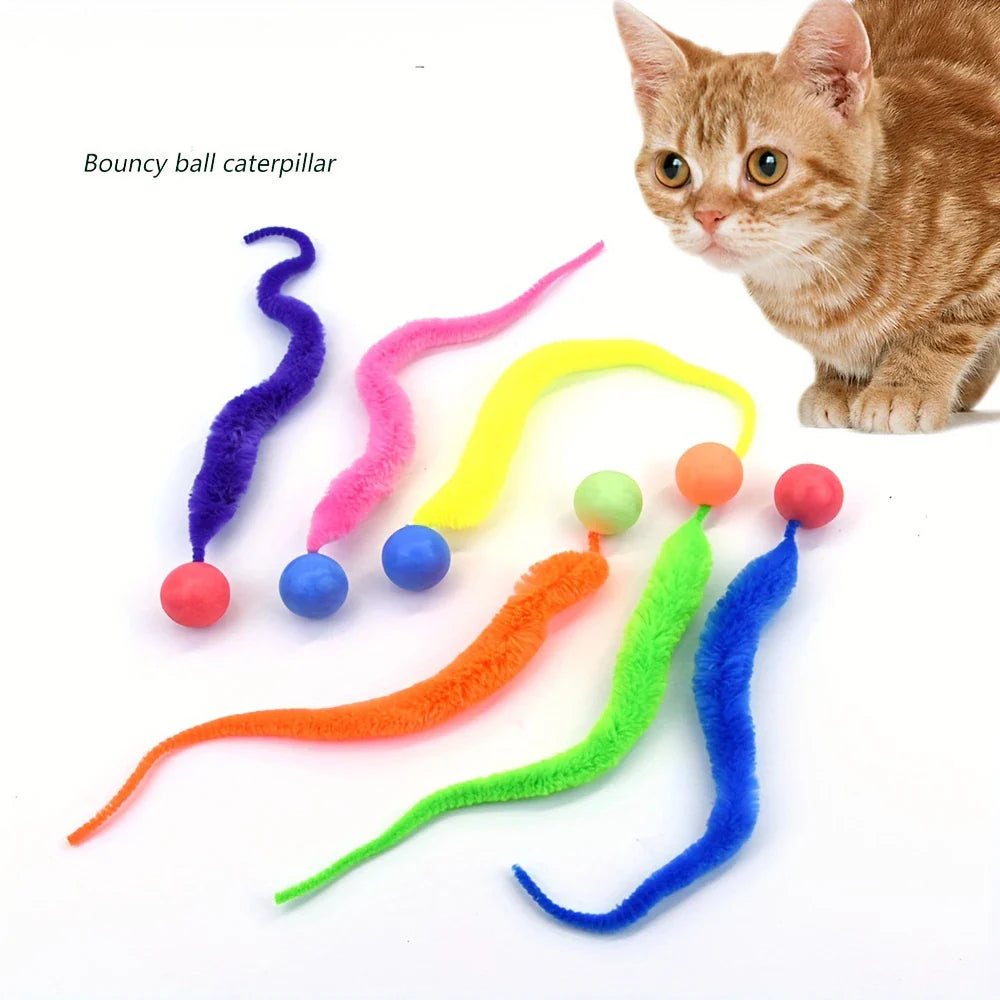 Interactive Cat Toy - Colorful Bouncing Ball with Caterpillar Teaser-My Little Pet