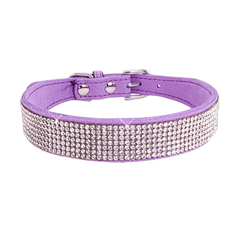 Elegant Suede Leather Dog Collar with Rhinestones-My Little Pet