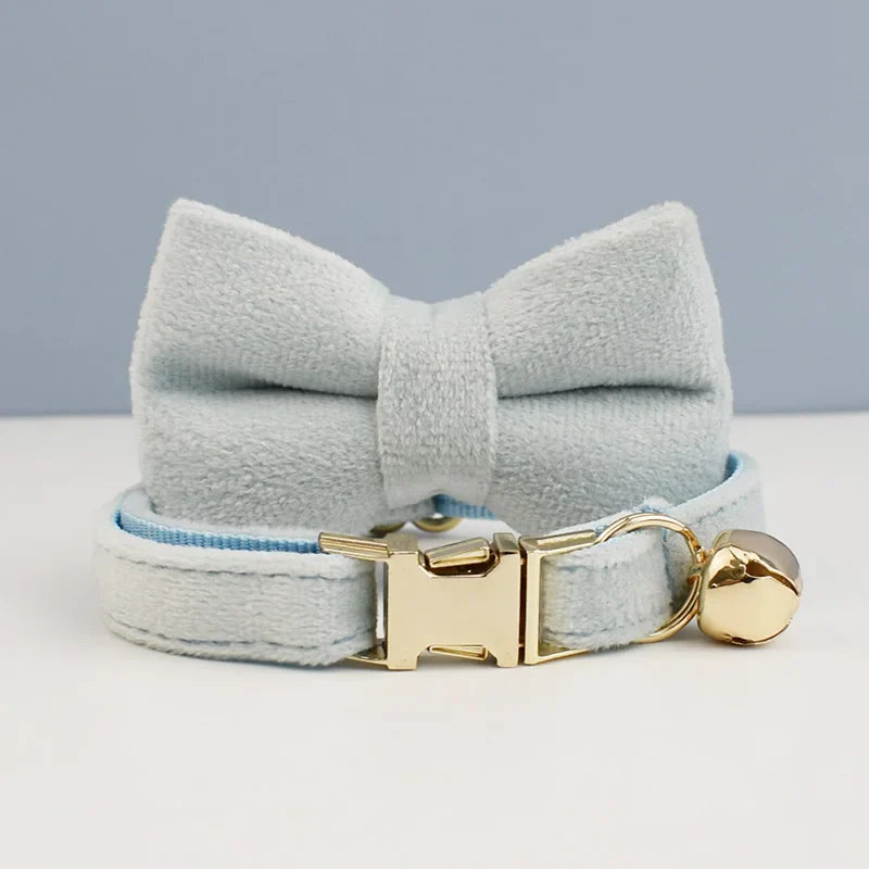 Velvet Bowknot Cat Collar with Bell – Personalized Kitten Collar-My Little Pet