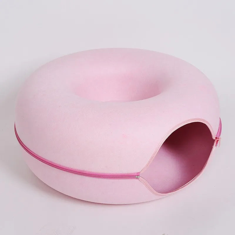 Donut-Shaped Cat Bed & Interactive Tunnel – Cozy Kitten House for Play and Rest-My Little Pet