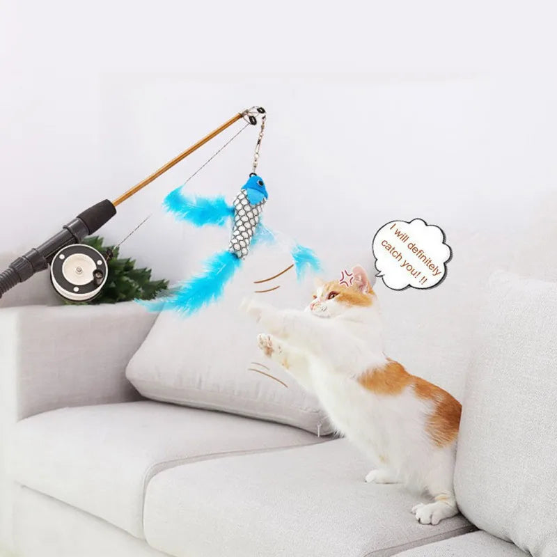 Retractable Feather Wand Cat Toy - Telescopic Fishing Rod Design-My Little Pet