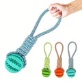 Interactive Dog Toy Ball with Rope – Chew Toy for Teeth Cleaning and Treat Dispensing-My Little Pet