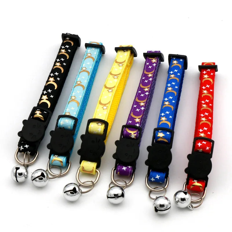 Adjustable Cat Collar with Bell – Moon & Star Design-My Little Pet