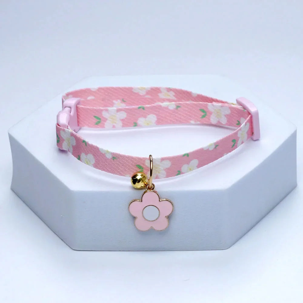 Cute Kawaii Cat and Small Dog Collar with Bell and Flower Design, Adjustable-My Little Pet