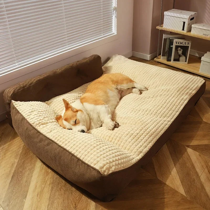 Luxurious Waterproof L-Shaped Dog Bed for Large Breeds-My Little Pet